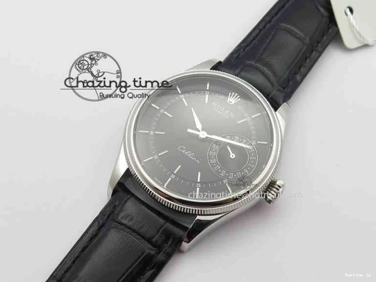 1218 Cellini Date VF Best Edition SS Black Dial Stick Markers On Black Leather Strap A Lightweight 3725